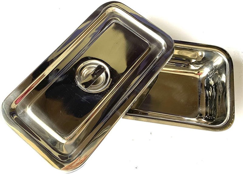 MedTool صينية جراحية طبية من الفولاذ المقاوم للصدأ لحامل أدوات الأسنان مع غطاء ومقبض 8" x 4" x 5" x 2" - Image 1